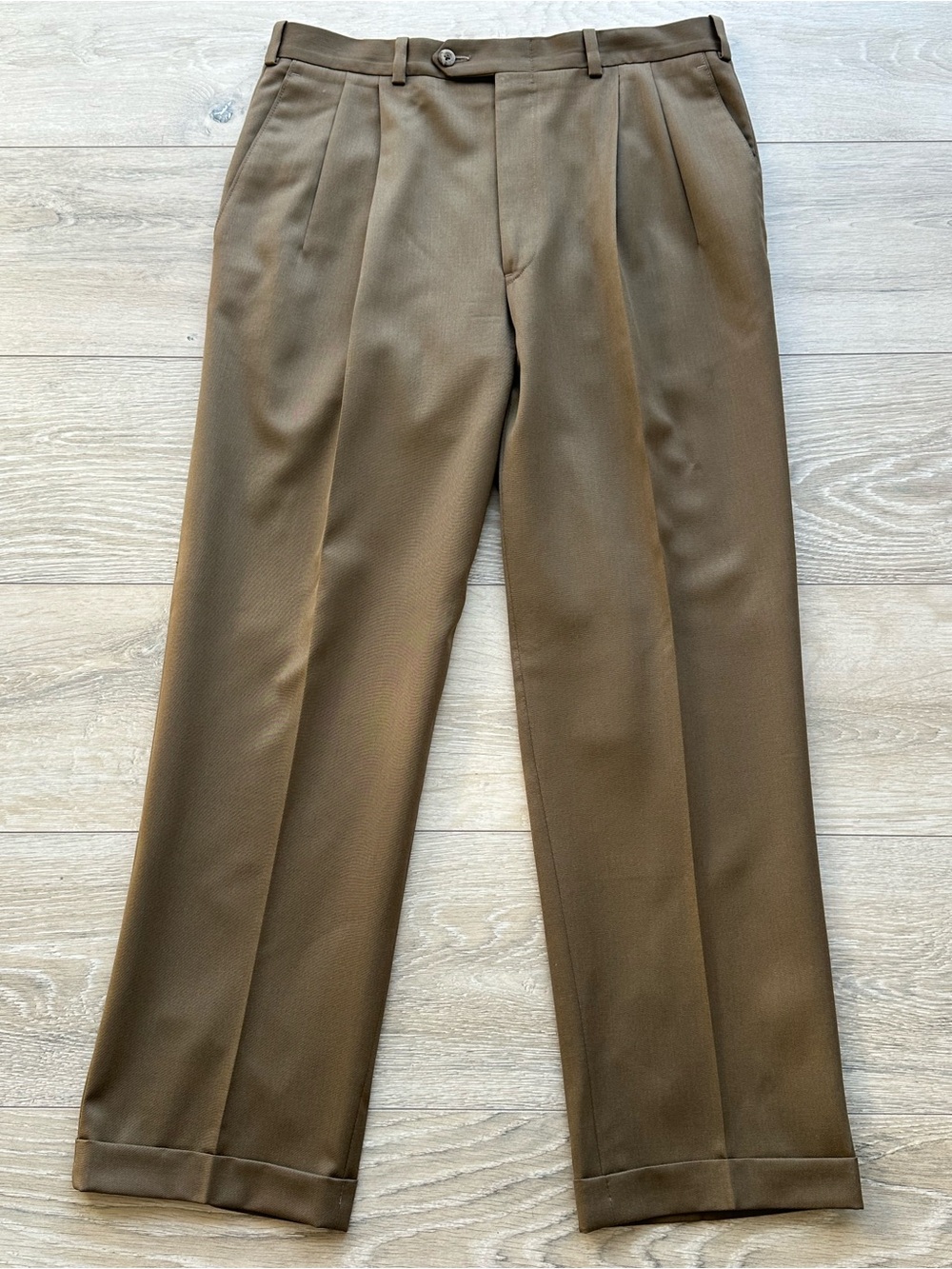JB Britches Nordstrom Khaki Wool Pleated Trousers 34x28 (Fits ~30 Inseam) USA